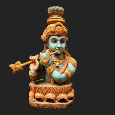 Antique Krishna Wooden Idol with Traditional Kerala Paint Work (Late 19th Century) - For Sale