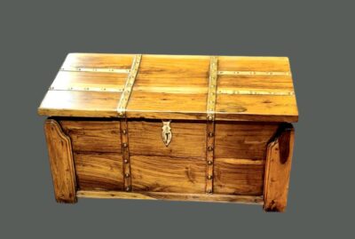 Teak Wood Storage Box with Brass Strips – Elegant & Spacious